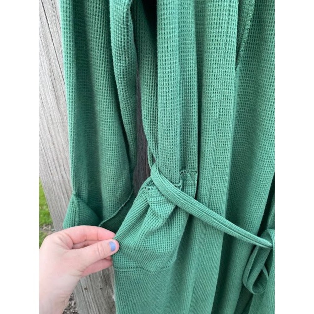 Victorias Secret Waffle Knit Robe Forest Green Shawl Collar Belted Pocket Large - Picture 3 of 5